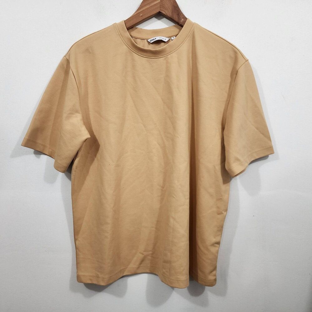 ONLY Genoa Short Sleeve Oversized T-Shirt Sand Tan PolyCotton Thick Knit Women M